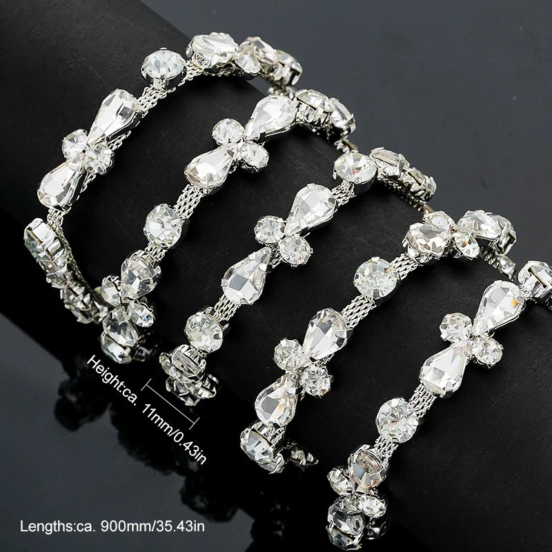 82cm Crystal Trimmings Glass Tape Glitter Beaded Rhinestone Chain Decoration Trim for Wedding Dress Clothing Accessories