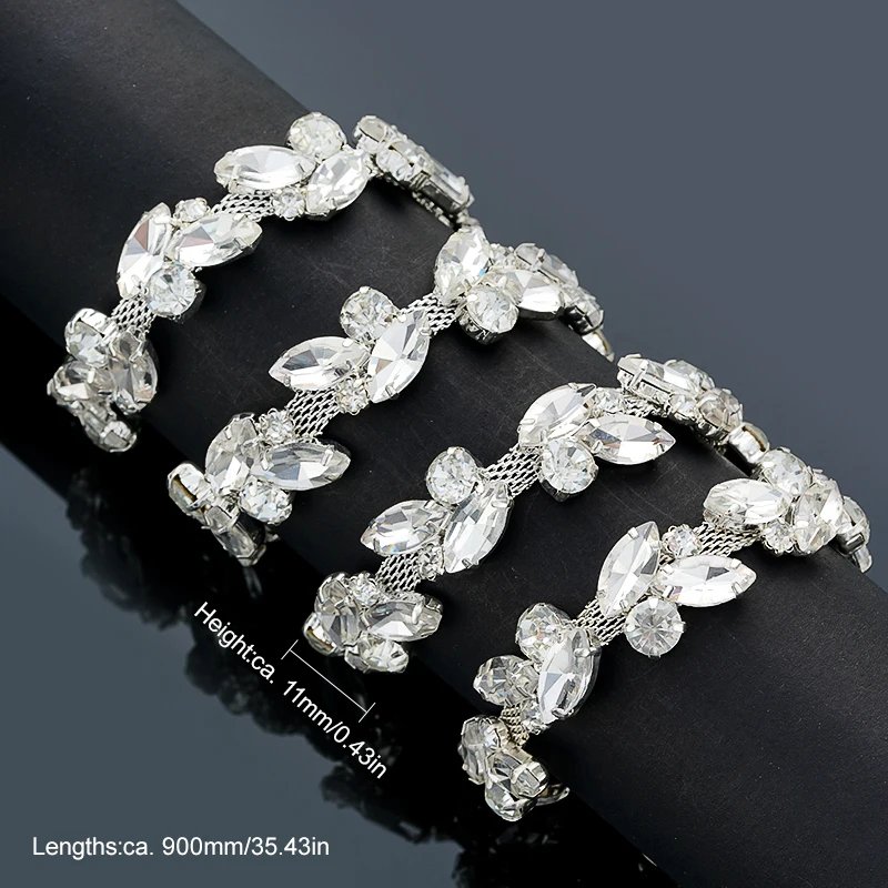 82cm Crystal Trimmings Glass Tape Glitter Beaded Rhinestone Chain Decoration Trim for Wedding Dress Clothing Accessories