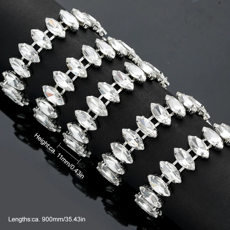 82cm Crystal Trimmings Glass Tape Glitter Beaded Rhinestone Chain Decoration Trim for Wedding Dress Clothing Accessories