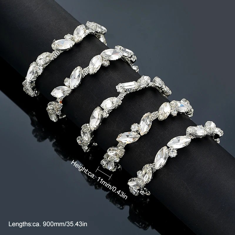 82cm Crystal Trimmings Glass Tape Glitter Beaded Rhinestone Chain Decoration Trim for Wedding Dress Clothing Accessories