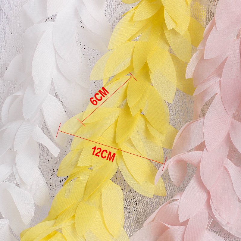 Wholesale 12cm 3D multi-color Chiffon Flower Lace trimming Fabric for clothing dancing Bridal dress XF11 30 leaves per yard
