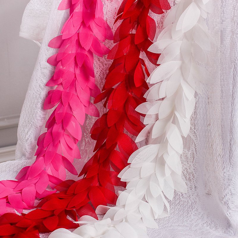 Wholesale 12cm 3D multi-color Chiffon Flower Lace trimming Fabric for clothing dancing Bridal dress XF11 30 leaves per yard