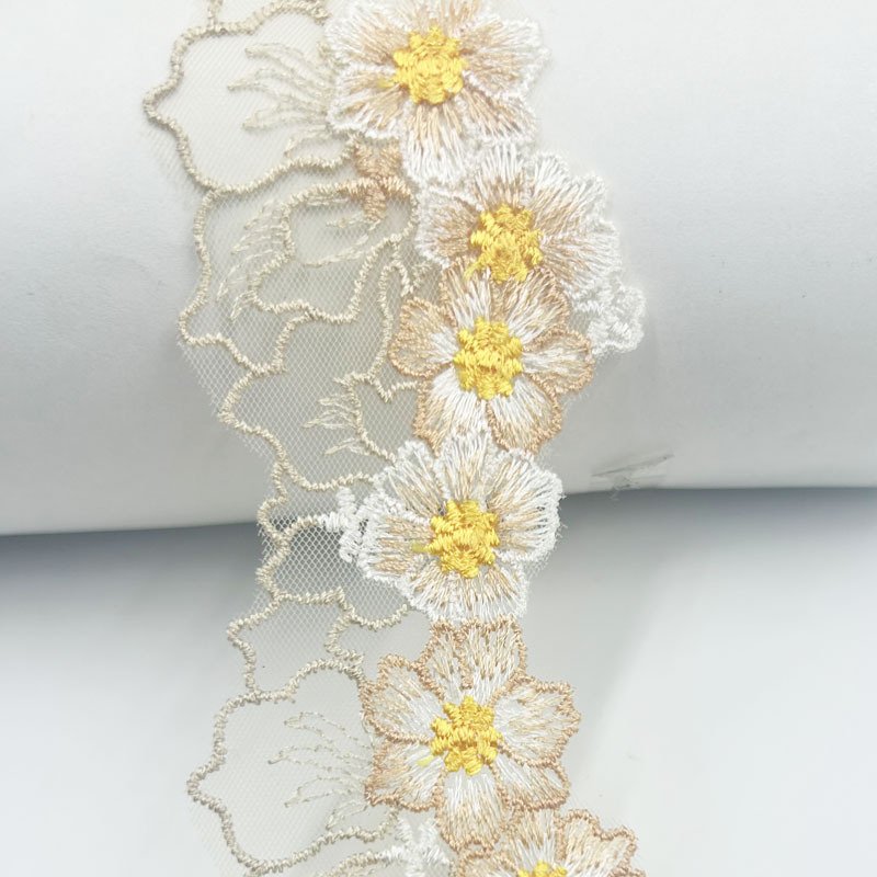 Fancy width 6cm embroidery necklace Water Soluble Lace Trimming 2 tone Polyester tulle Lace ribbon for dress