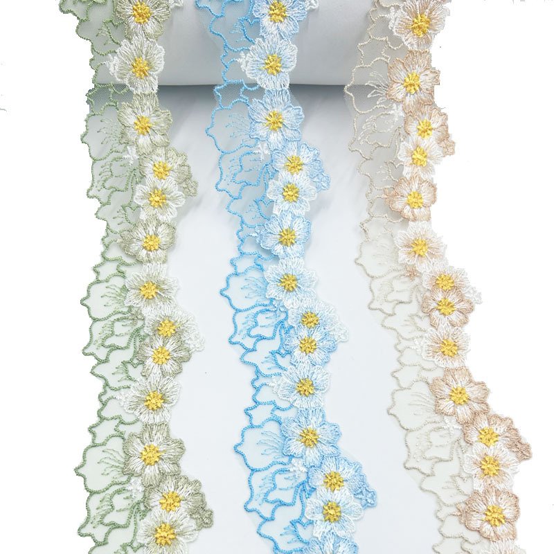 Fancy width 6cm embroidery necklace Water Soluble Lace Trimming 2 tone Polyester tulle Lace ribbon for dress