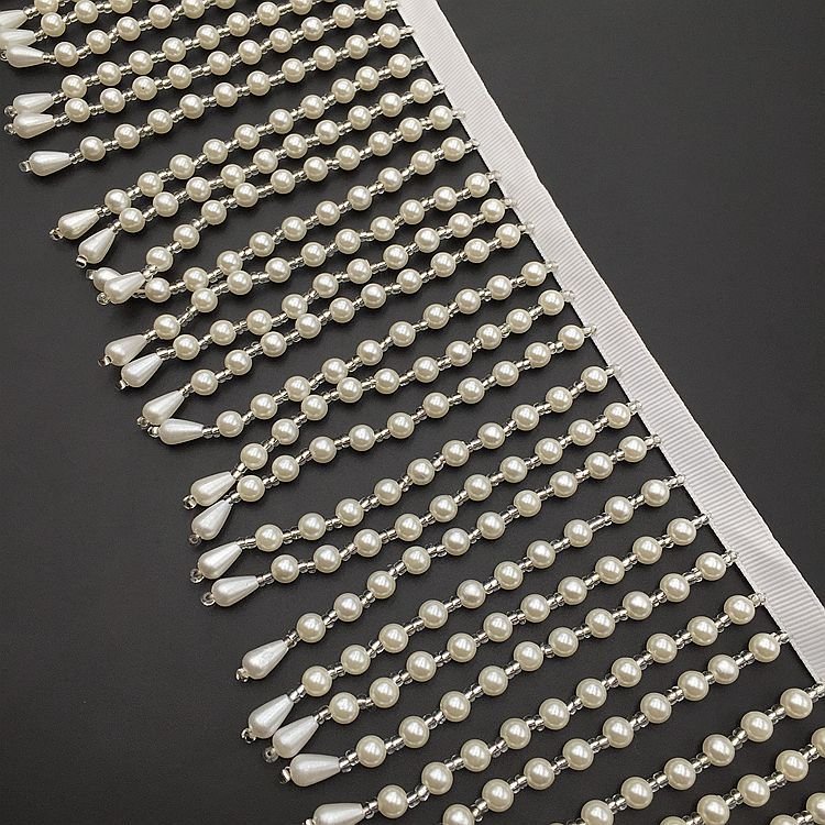 Polyester pearl beaded lace white plastic pearl beads decoration Embroidery pearl lace
