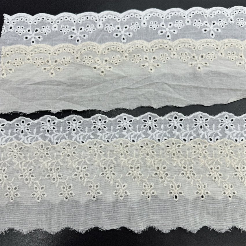 Fine woven cotton fabric carvend holes Trimming lace water soluble Embroidery border lace trim garment