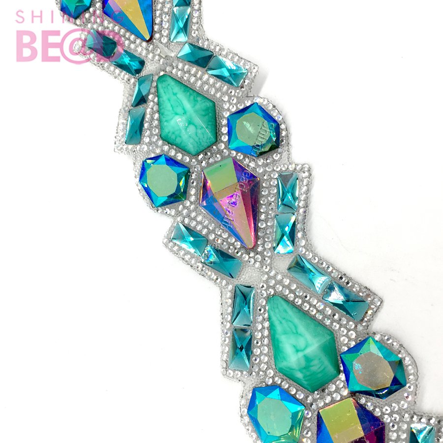 Carnival Dress Rhinestone Applique Rhinestone Trim Crystal Hot Fix Trimming Banding Chain Resin Iron On