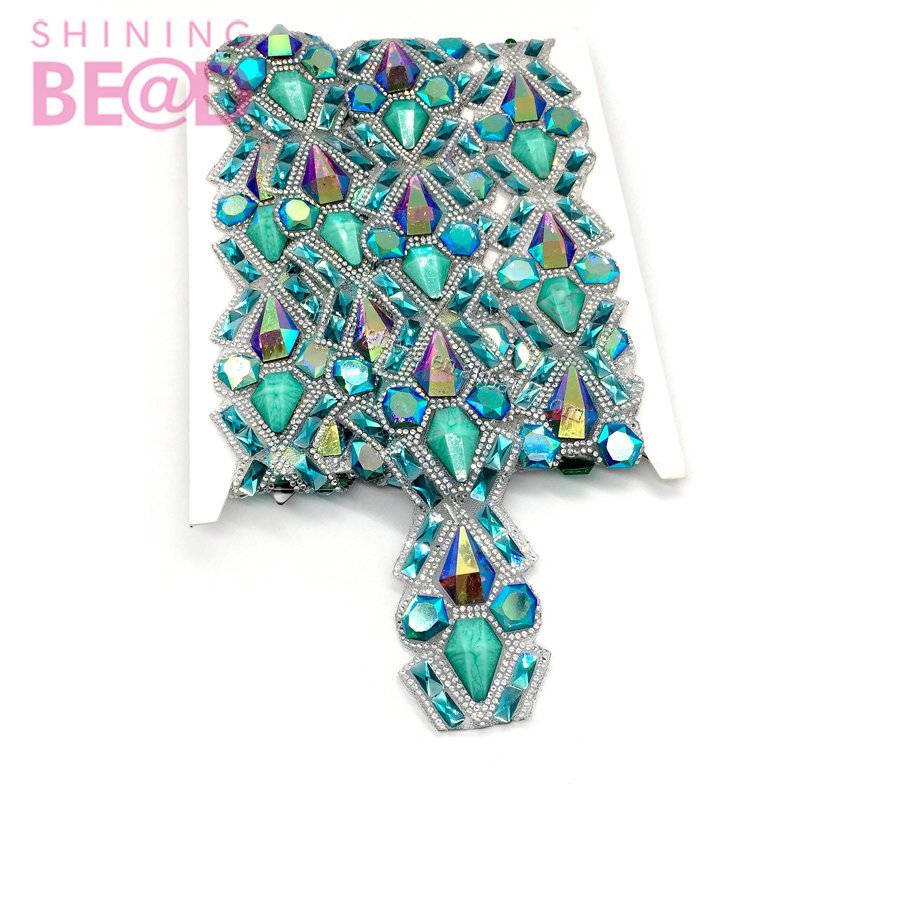Carnival Dress Rhinestone Applique Rhinestone Trim Crystal Hot Fix Trimming Banding Chain Resin Iron On