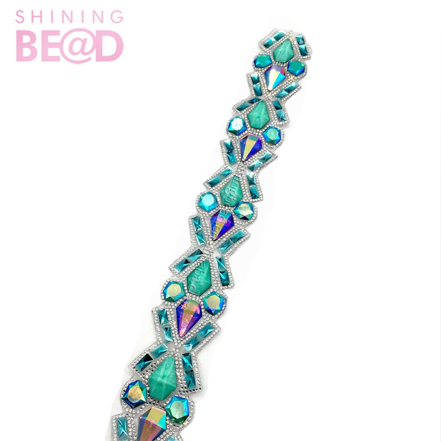 Carnival Dress Rhinestone Applique Rhinestone Trim Crystal Hot Fix Trimming Banding Chain Resin Iron On