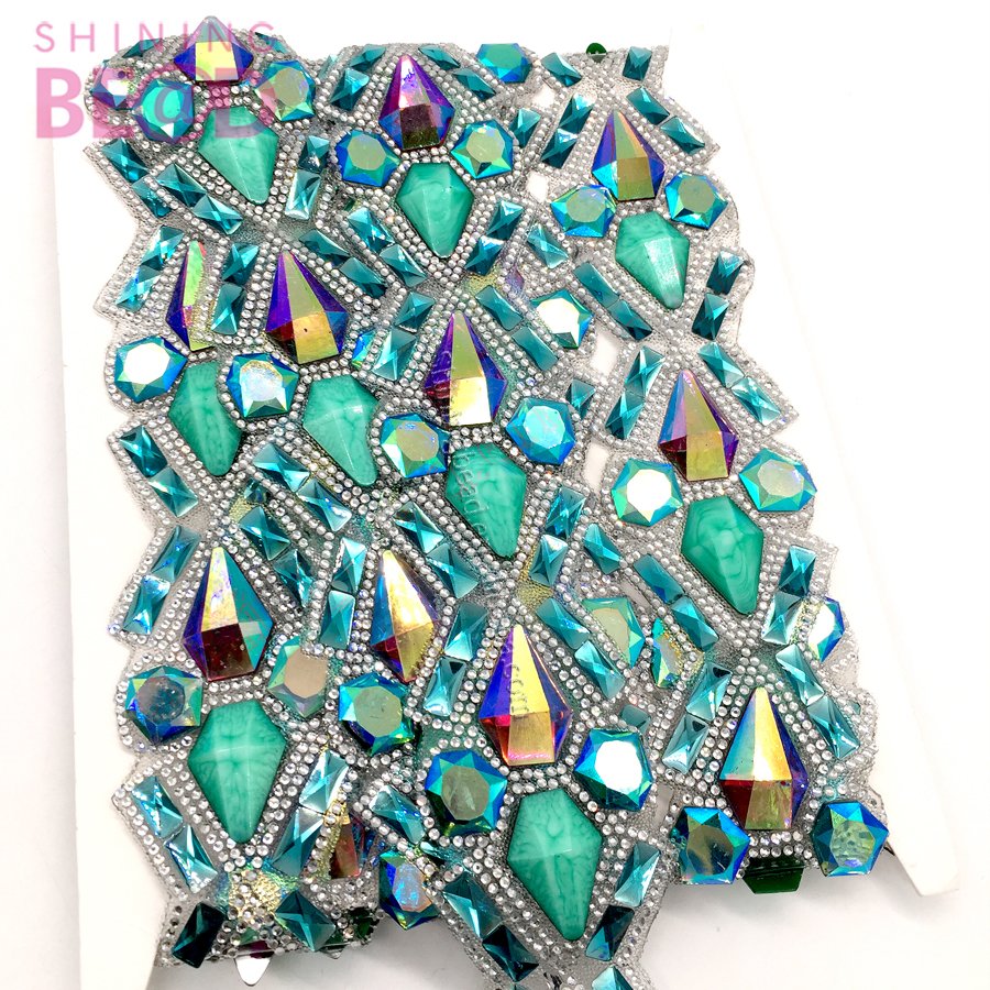 Carnival Dress Rhinestone Applique Rhinestone Trim Crystal Hot Fix Trimming Banding Chain Resin Iron On