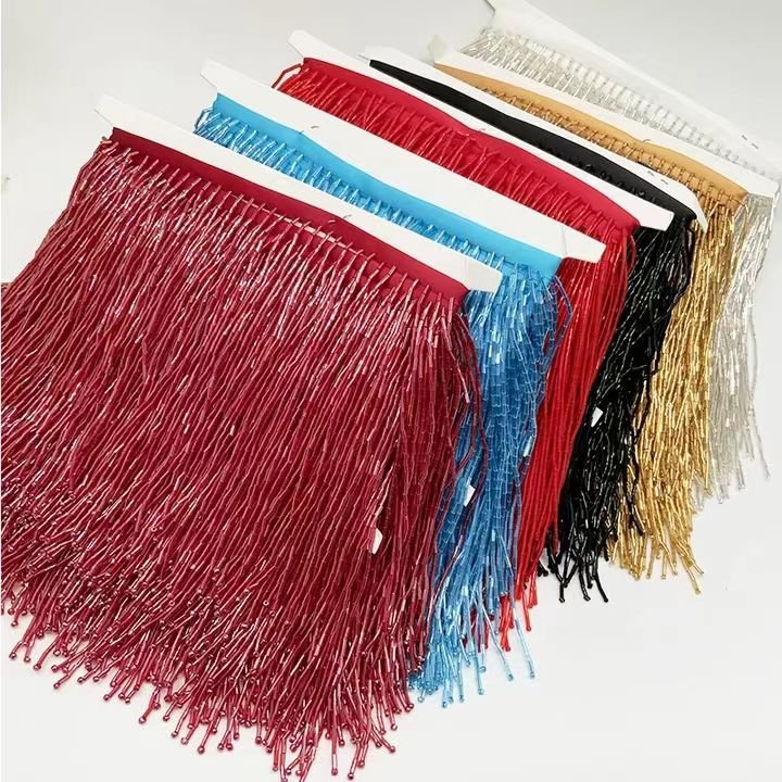 Handmade Corner Beads Fringe Lace Custom Multi-color Pendant Heavy Beaded Tassel Trim