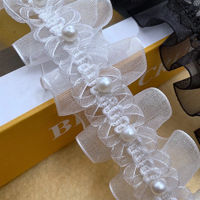 Luxury Wedding Dress Gown Decoration Organza Bead Pearl Trims Lace Trim For Clothing