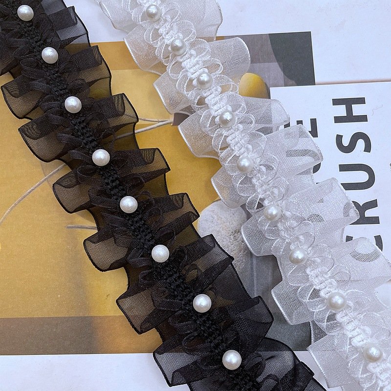 Luxury Wedding Dress Gown Decoration Organza Bead Pearl Trims Lace Trim For Clothing