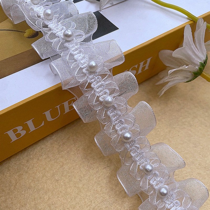 Luxury Wedding Dress Gown Decoration Organza Bead Pearl Trims Lace Trim For Clothing