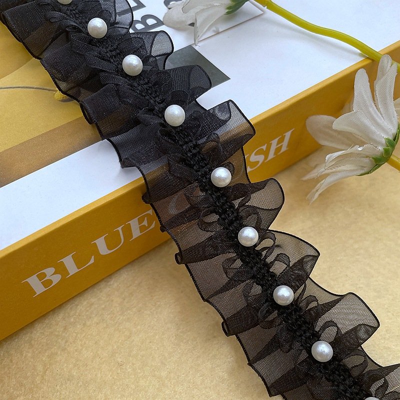 Luxury Wedding Dress Gown Decoration Organza Bead Pearl Trims Lace Trim For Clothing