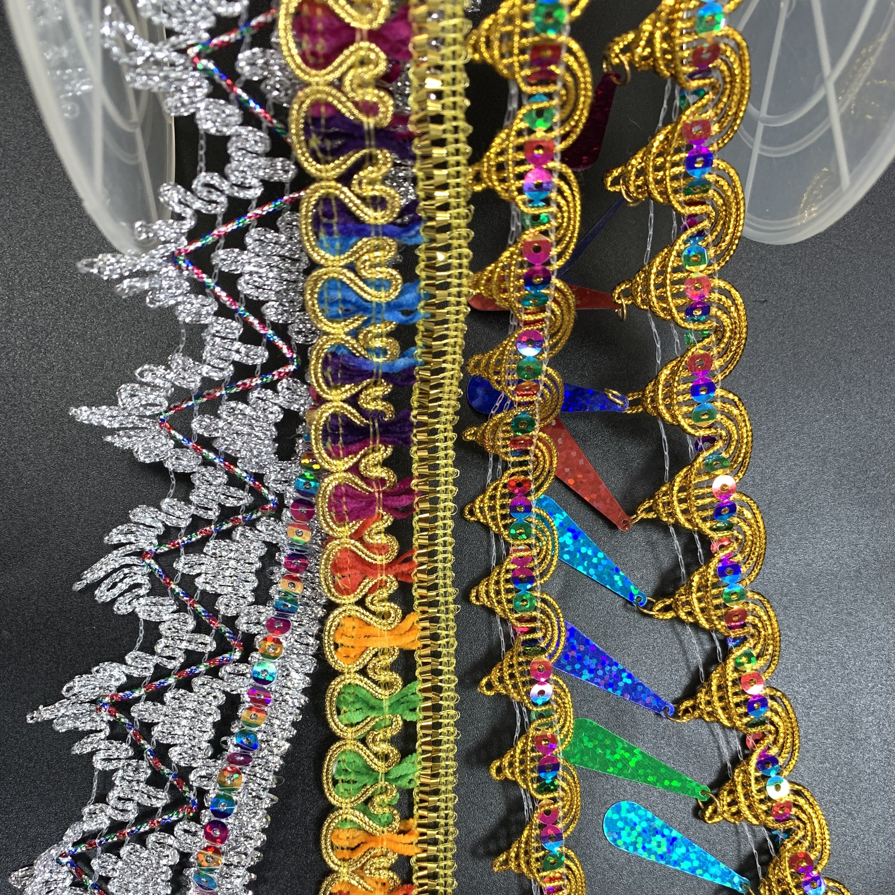 new arrival custom Gold Silver Thread Beads Sequined border Polyester Lace trimming