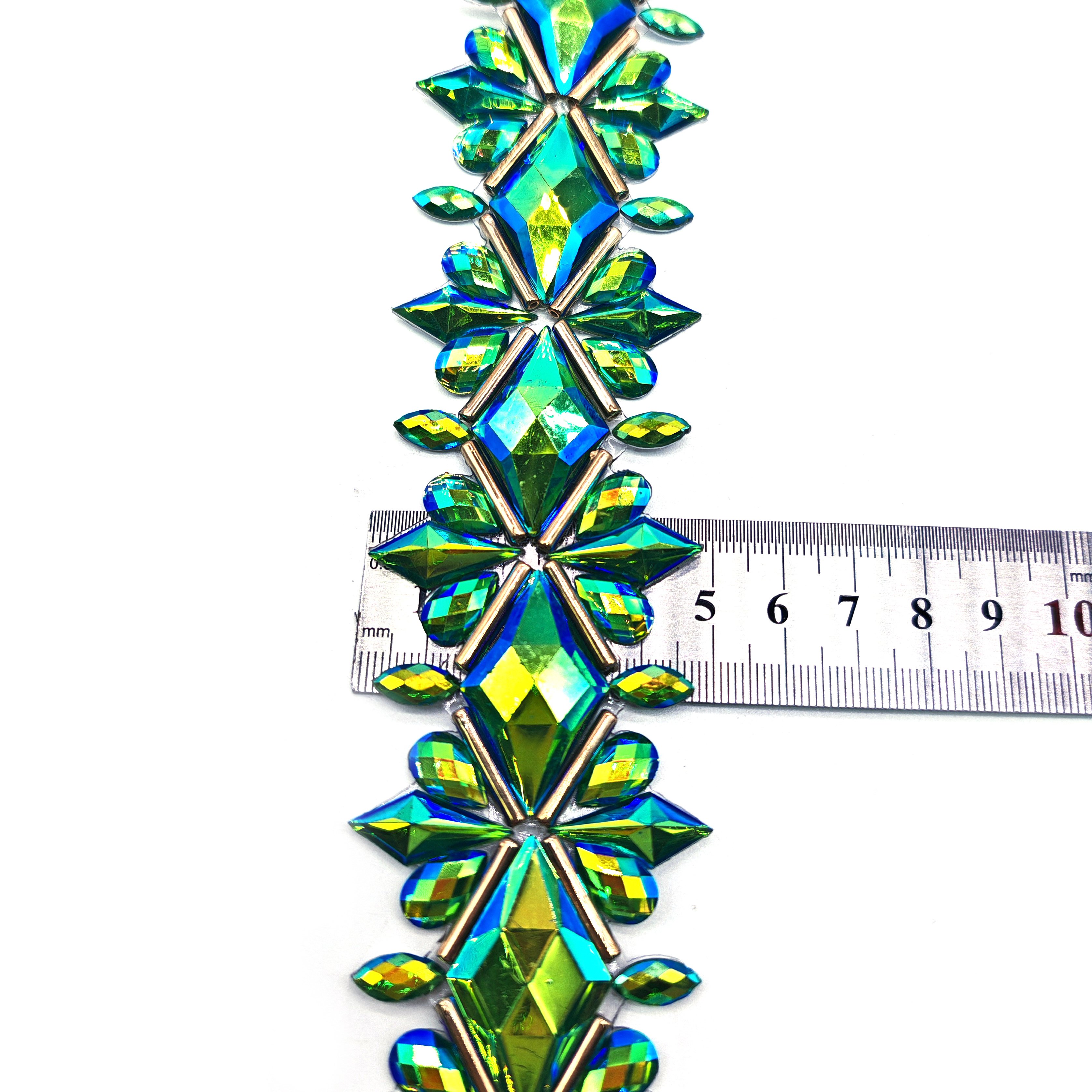 Customized Carnival Costume Decoration Supplier Green AB Iron on Resin Gem Trimming Hot Fix Rhinestone Chain for Carnival Dress