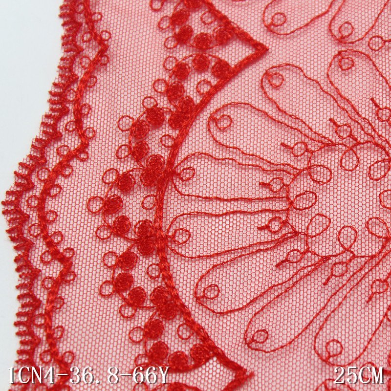 2024 textile accessories 25cm Red Flower Lace Embroidery Lace Trim Tulle Lace Fabric for women clothing underwear wholesale