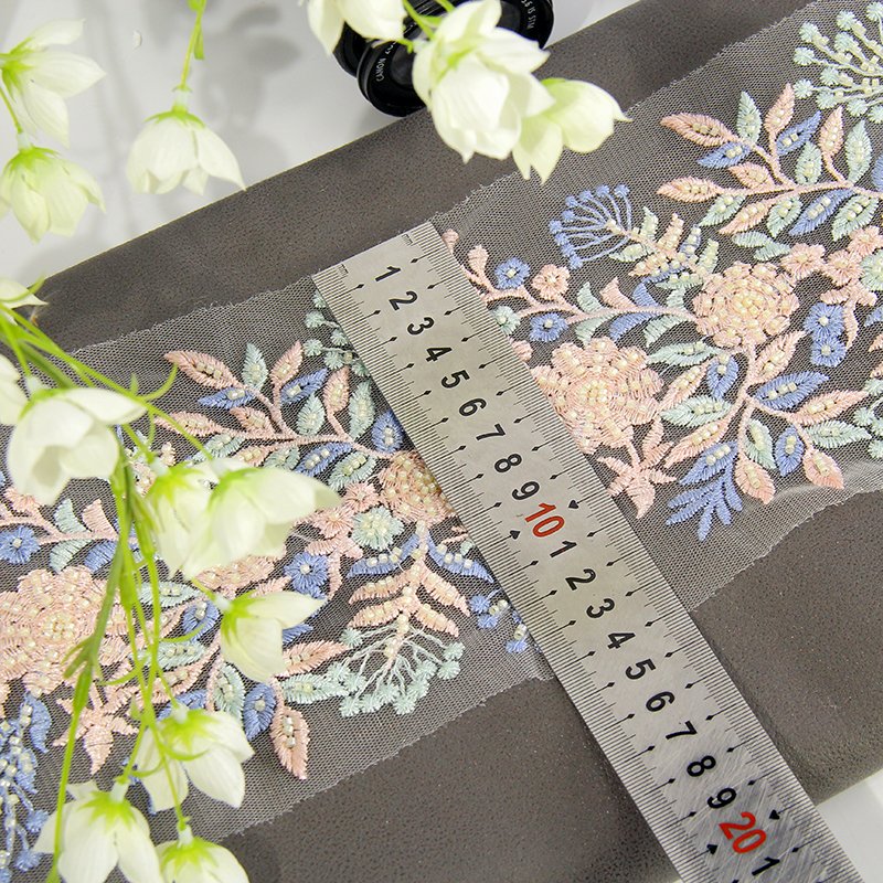 New design colourful custom heavy beaded border lace trimming