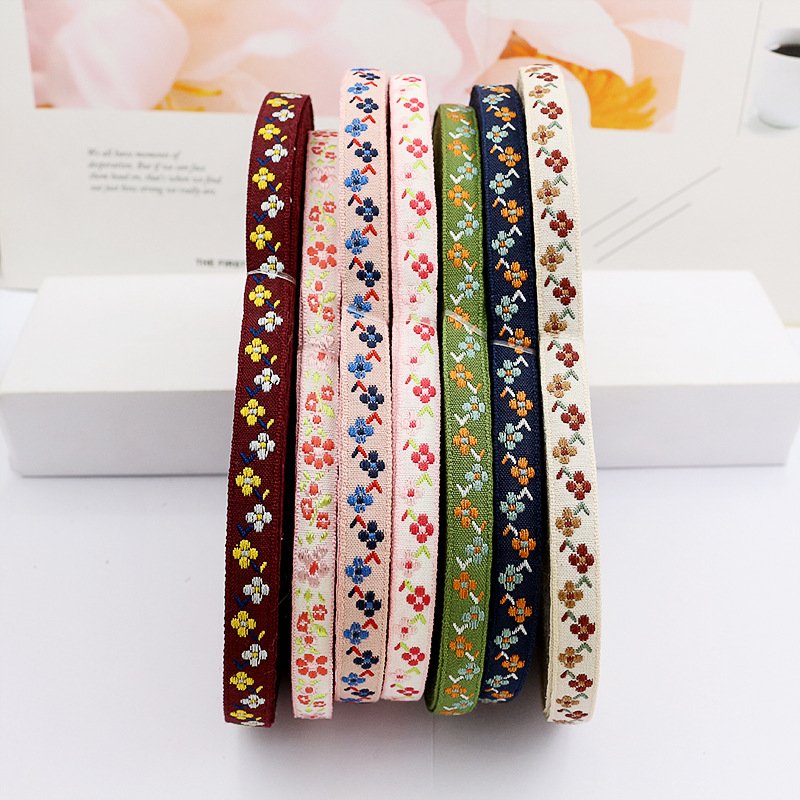 Polyester 10 MM Jacquard Floral Ribbon Ethnic Trim for Decoration Crafts Custom Tribal Narrow Woven Jacquard tape