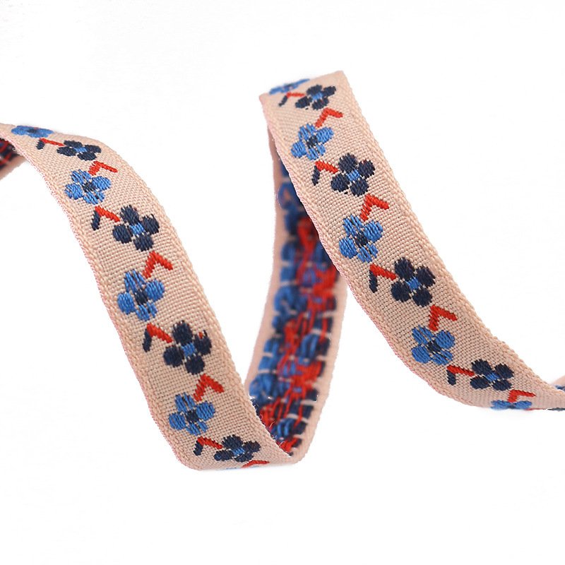 Polyester 10 MM Jacquard Floral Ribbon Ethnic Trim for Decoration Crafts Custom Tribal Narrow Woven Jacquard tape