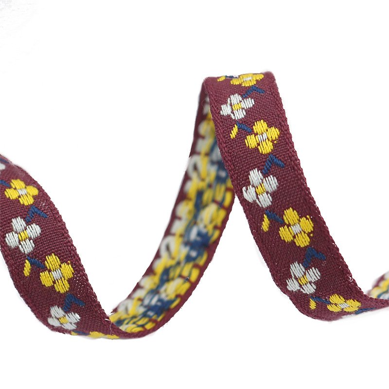 Polyester 10 MM Jacquard Floral Ribbon Ethnic Trim for Decoration Crafts Custom Tribal Narrow Woven Jacquard tape