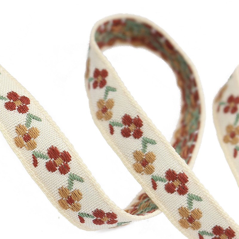 Polyester 10 MM Jacquard Floral Ribbon Ethnic Trim for Decoration Crafts Custom Tribal Narrow Woven Jacquard tape