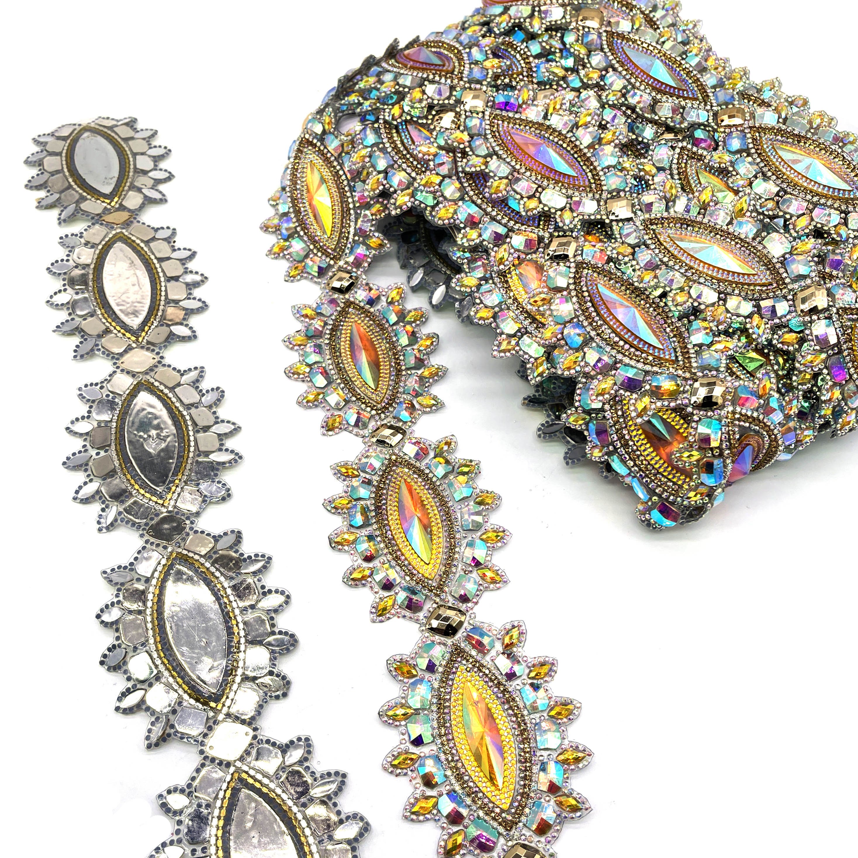 Kingston Jamaica carnival outfits Rhinestone Trimming Hot fix Colorful Resin Gems Banding Dance Broadway Carnival Costume Trim