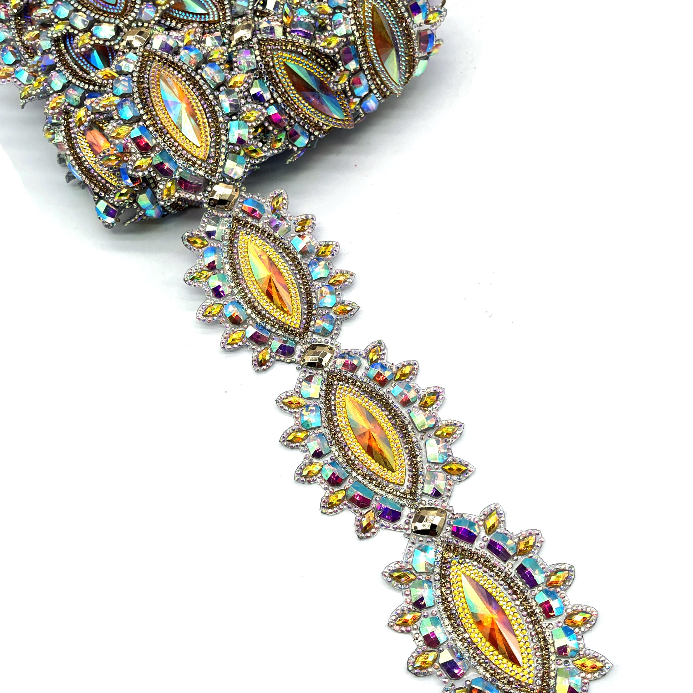 Kingston Jamaica carnival outfits Rhinestone Trimming Hot fix Colorful Resin Gems Banding Dance Broadway Carnival Costume Trim