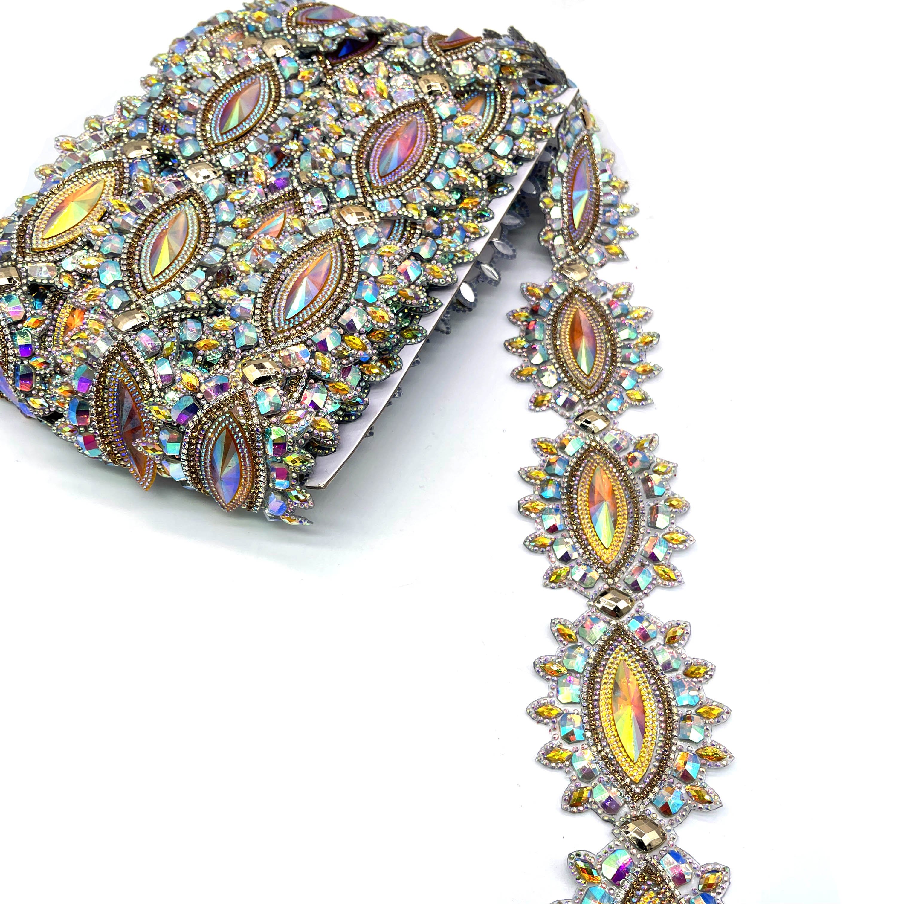 Kingston Jamaica carnival outfits Rhinestone Trimming Hot fix Colorful Resin Gems Banding Dance Broadway Carnival Costume Trim