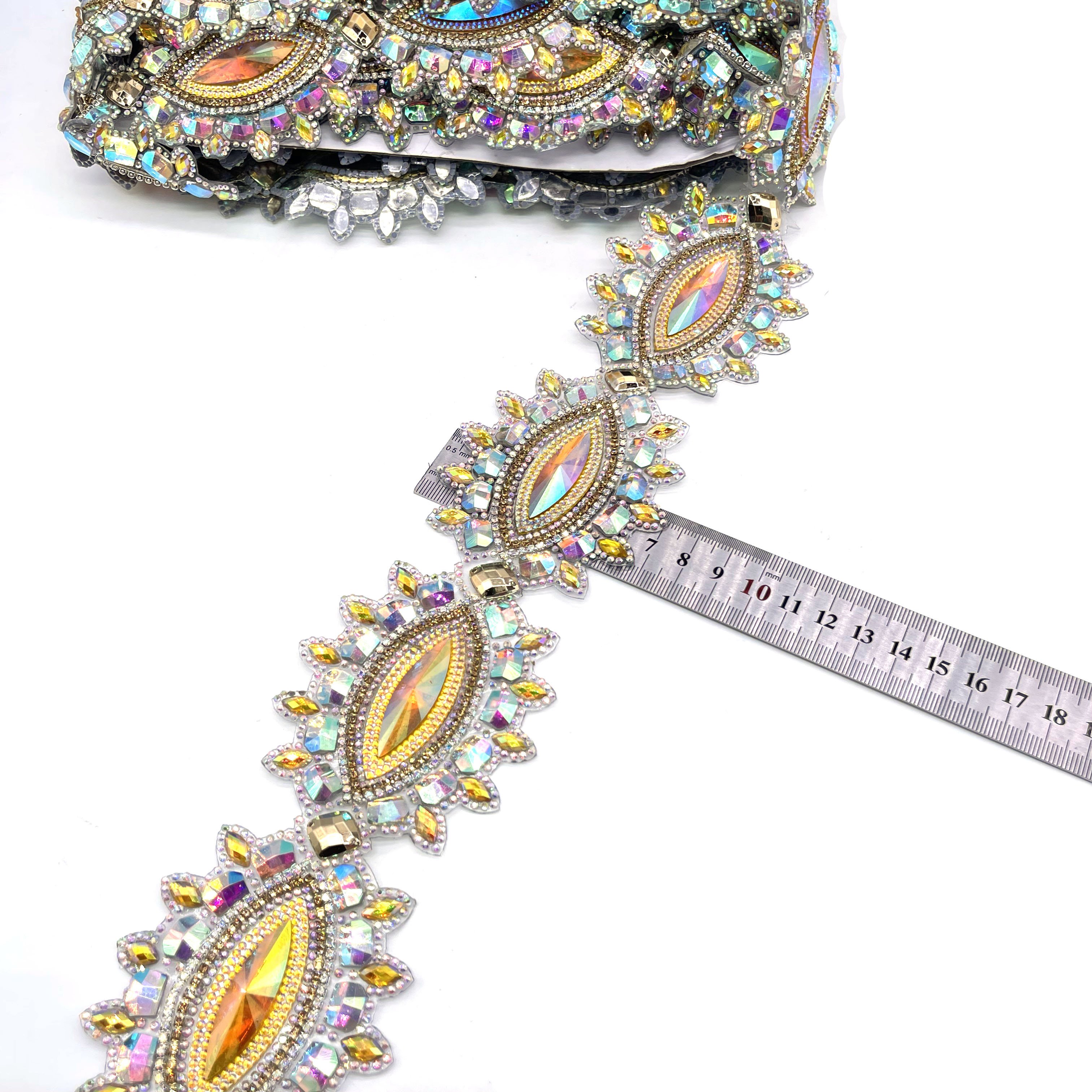 Kingston Jamaica carnival outfits Rhinestone Trimming Hot fix Colorful Resin Gems Banding Dance Broadway Carnival Costume Trim