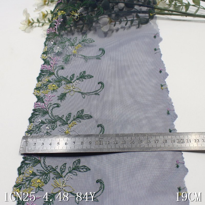 China Factory Embroidery Coloful Flower Lace Trim 19cm white Mesh embroidered Lace Fabrics For Evening Dress