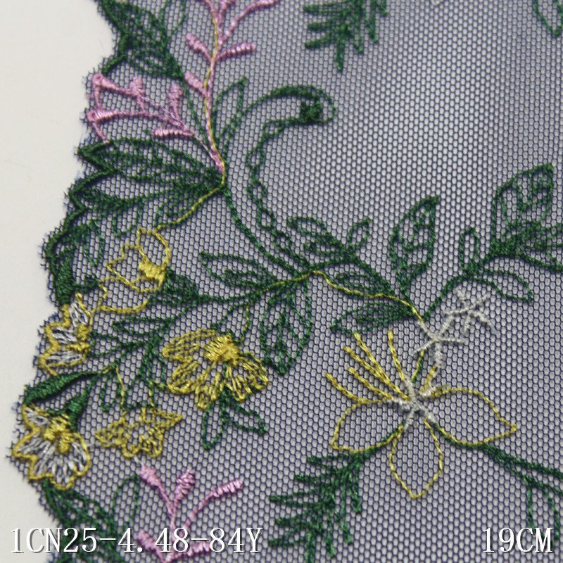 China Factory Embroidery Coloful Flower Lace Trim 19cm white Mesh embroidered Lace Fabrics For Evening Dress