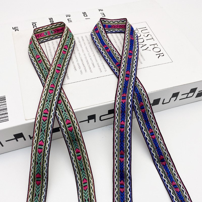 Custom Heavy Duty Polyester Webbing Strap Jacquard Ethnic Ribbon Trim For Outdoor Belt Handle Strap