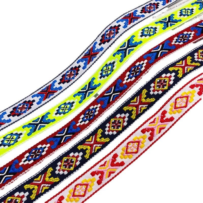 Custom Heavy Duty Polyester Webbing Strap Jacquard Ethnic Ribbon Trim For Outdoor Belt Handle Strap
