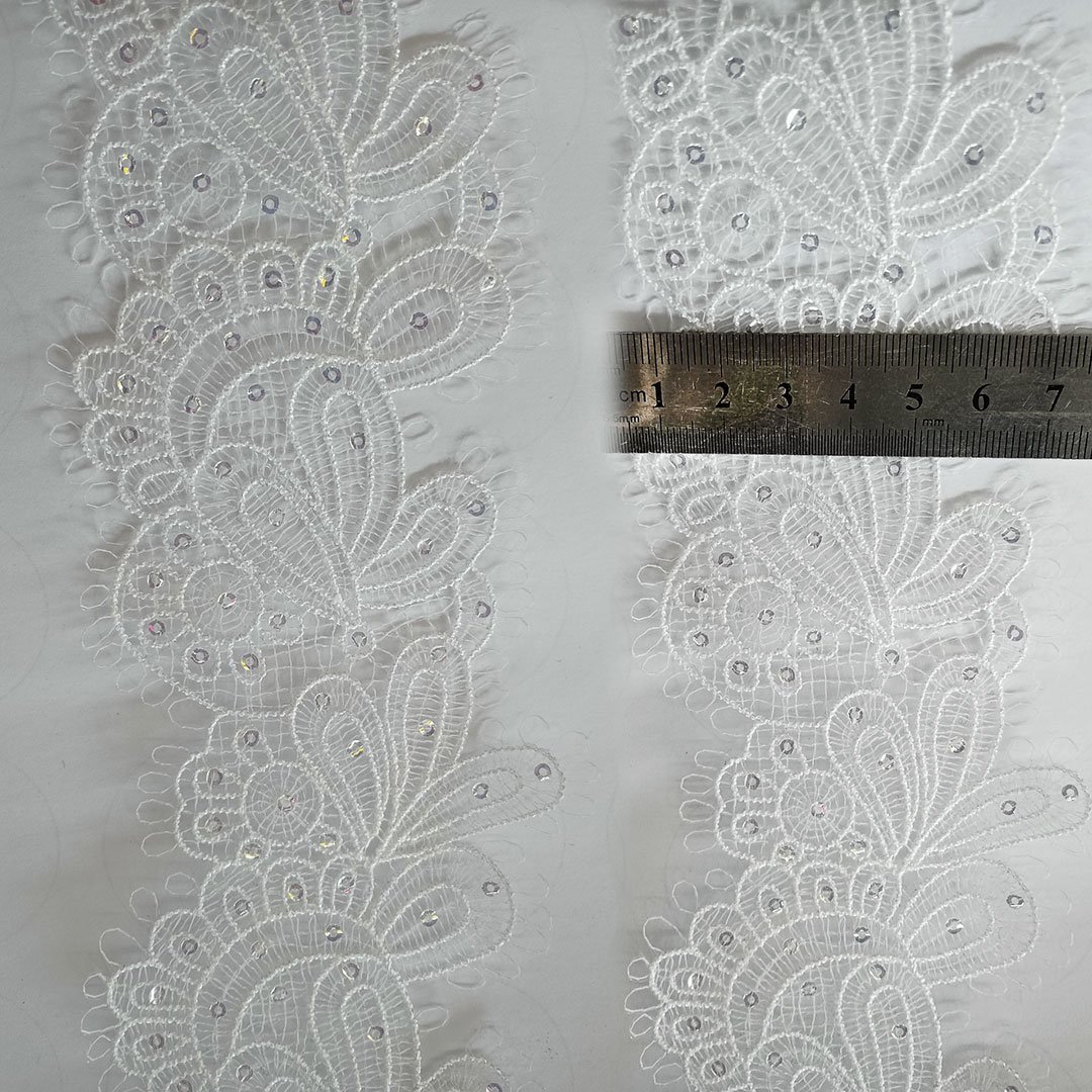 White border trimming lace with sequin for bridal wedding dress and garment accessories