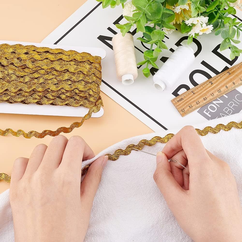 Custom 3mm 5mm 6mm 7mm 8mm 9mm 10mm 12mm 14mm 15mm Gold Silver RIC Rac Trim Ribbon Metallic Wave Sewing Bending Fringe Trim