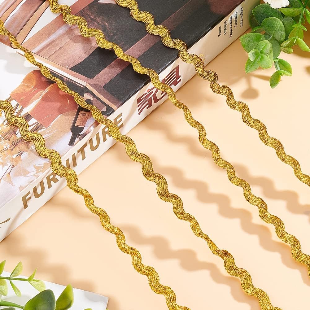 Custom 3mm 5mm 6mm 7mm 8mm 9mm 10mm 12mm 14mm 15mm Gold Silver RIC Rac Trim Ribbon Metallic Wave Sewing Bending Fringe Trim