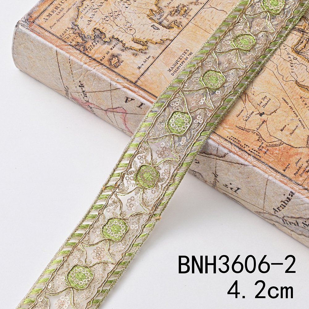 Luxury National Style Fabric Embroidery Gold Lace Organza Ribbon For Trimming Wedding