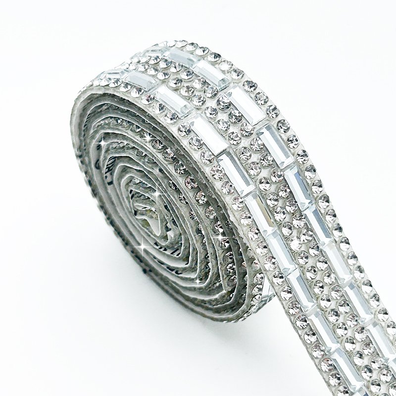 Tongshin Glittering Crystal Ribbon Rhinestone Strass Trimming Rhinestone Strip DIY Ironing Clothing Dress Decoration