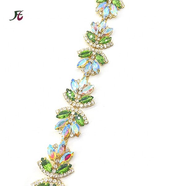 35mm Green AB Color Resin Glass Strass Rhinestone Cup Chain Claw Chain Rhinestones Trimming For Christmas Garment Accessories