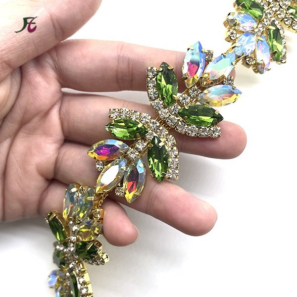 35mm Green AB Color Resin Glass Strass Rhinestone Cup Chain Claw Chain Rhinestones Trimming For Christmas Garment Accessories