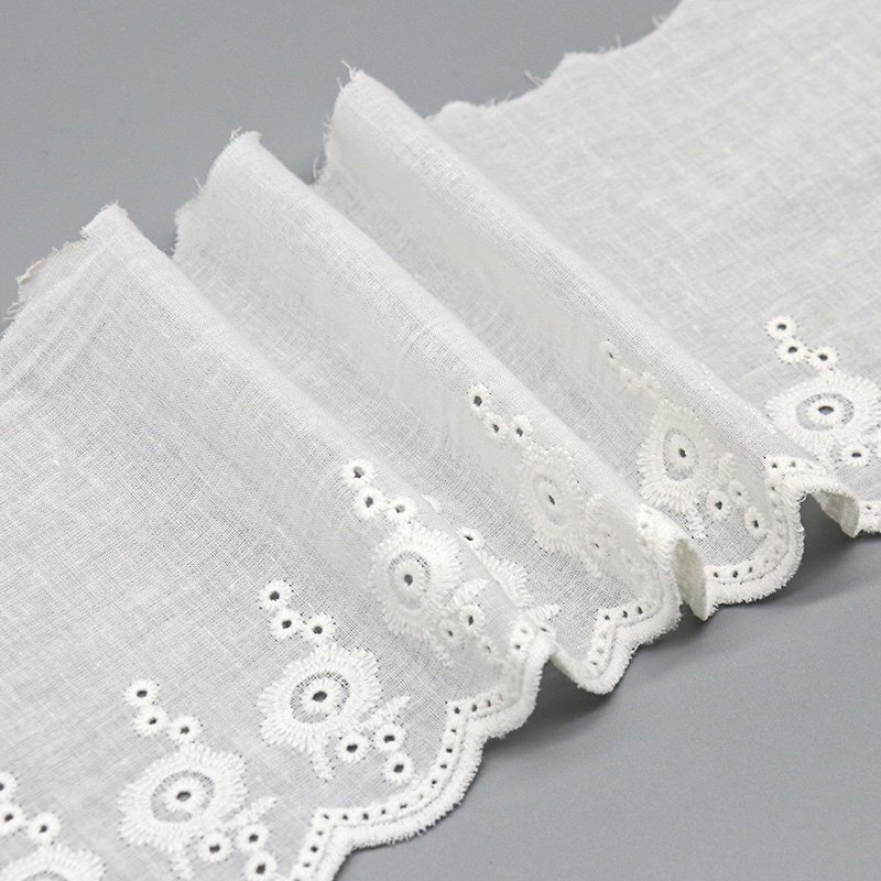 Custom Fancy 12cm lace trim embroidery 100% cotton eyelet decorative lace trim for kids woman clothing