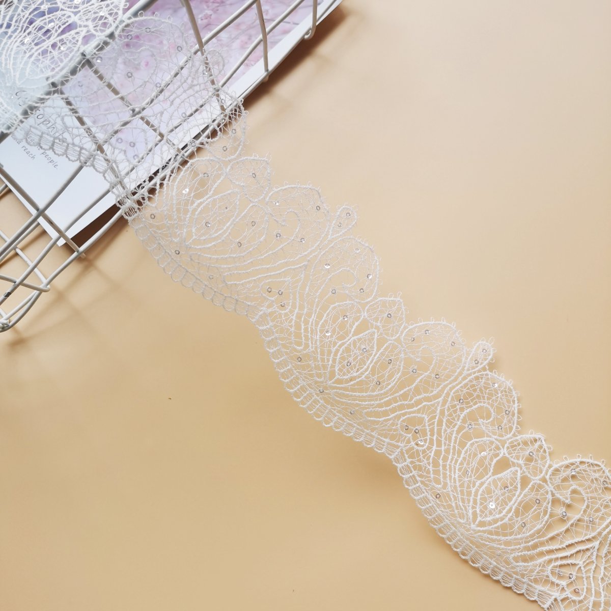 Manufacturers Wholesale High Quality French Lace Trim Embroidery Lace Ribbon White Polyester Sequin Lace Trimming Embroidery