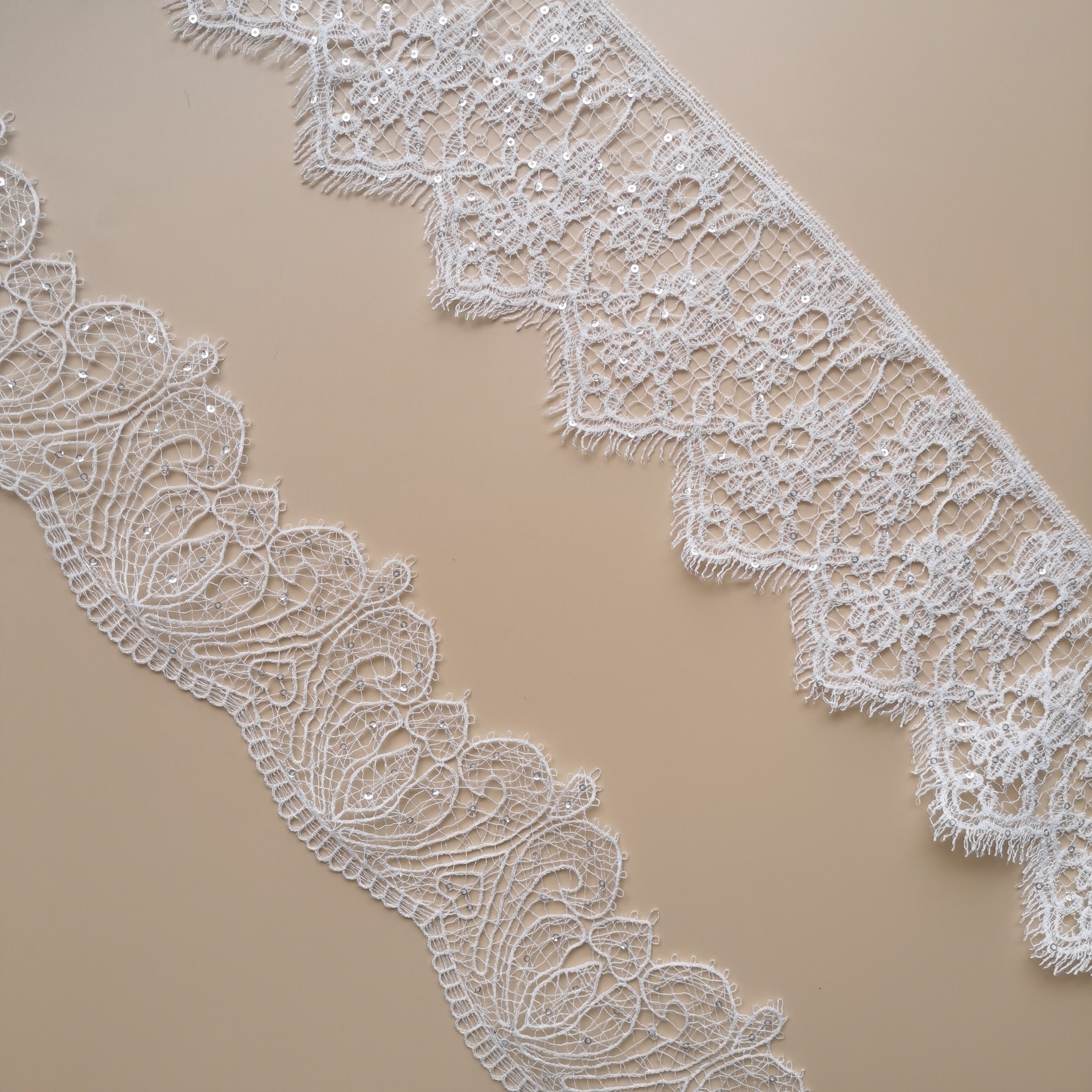 Manufacturers Wholesale High Quality French Lace Trim Embroidery Lace Ribbon White Polyester Sequin Lace Trimming Embroidery