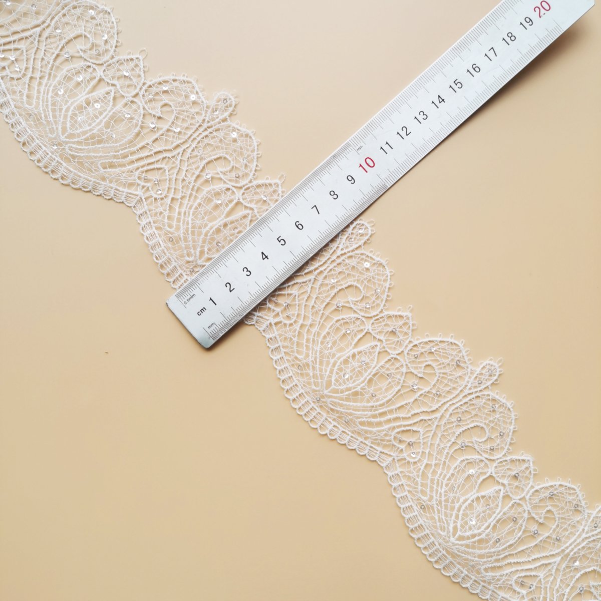 Manufacturers Wholesale High Quality French Lace Trim Embroidery Lace Ribbon White Polyester Sequin Lace Trimming Embroidery