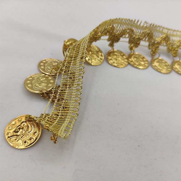 DIY Coin design braid trim 45mm gold silver braided sequined laser bell tassel lace trimming lace fabric
