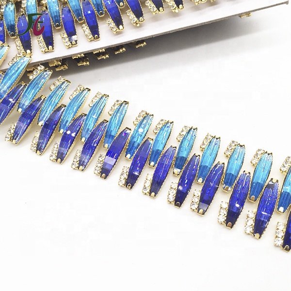 New Design Sew-On Decorative Resin Beaded Trimmings Promotion Rhinestone Trims for DIY Carnival Costumes