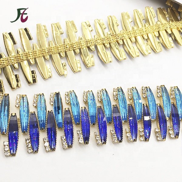 New Design Sew-On Decorative Resin Beaded Trimmings Promotion Rhinestone Trims for DIY Carnival Costumes