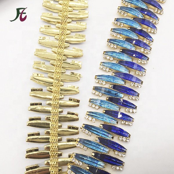 New Design Sew-On Decorative Resin Beaded Trimmings Promotion Rhinestone Trims for DIY Carnival Costumes